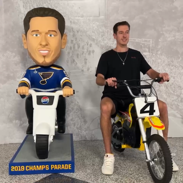 Jordan Binnington with life-sized bobblehead 
